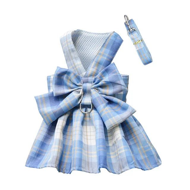 Dog Collar Dress Bow Pet Harness Skirt Vest with Leash