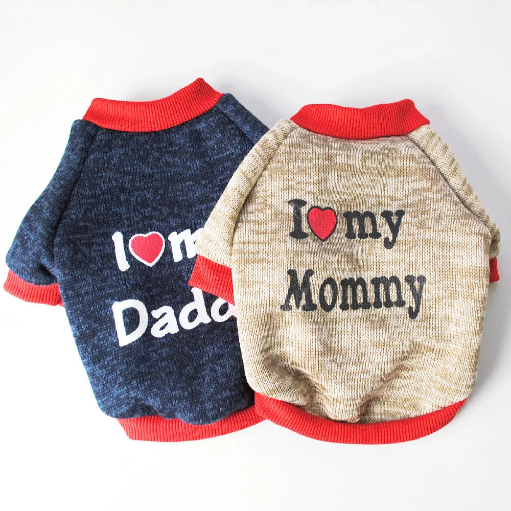 Small Pet Clothes, Cute Puppy Cotton T-shirt  Vest Spring Autumn Pet Costume, I Love Daddy/Mommy