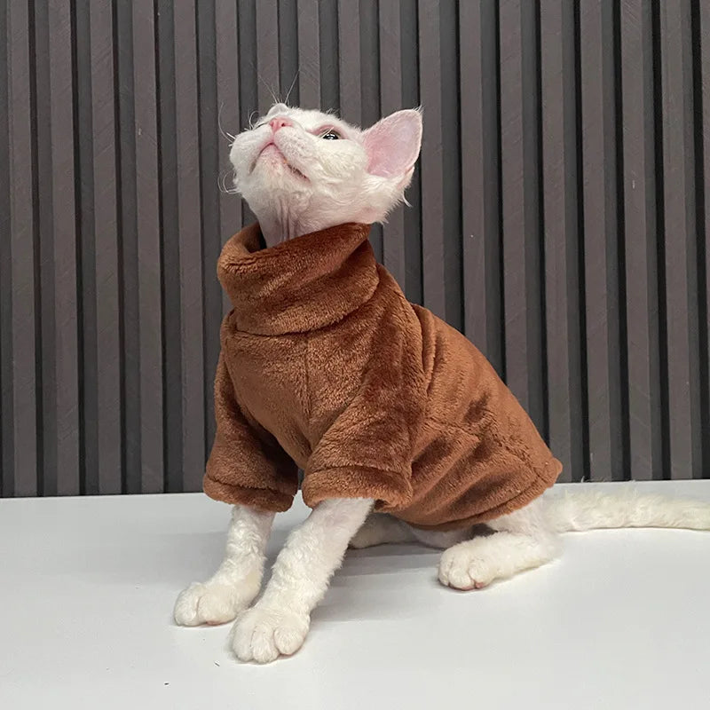 Warm Coral Velvet Hairless Cat Clothes Winter Sphynx Turtleneck Vest