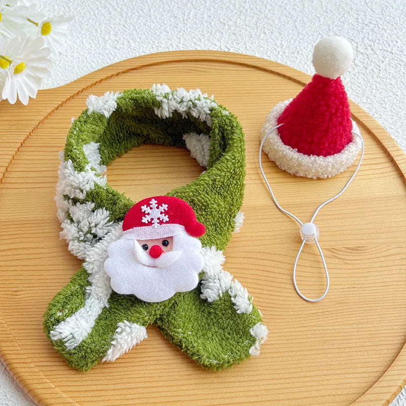 Christmas Cat Collar Red Pet Christmas Scarf or Green Wool Warm Scarf Santa's Hat