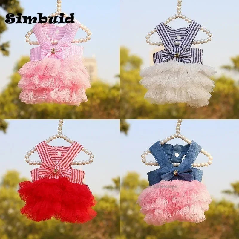 Summer Princess Cat Lace Stripe Skirt Slip Dress