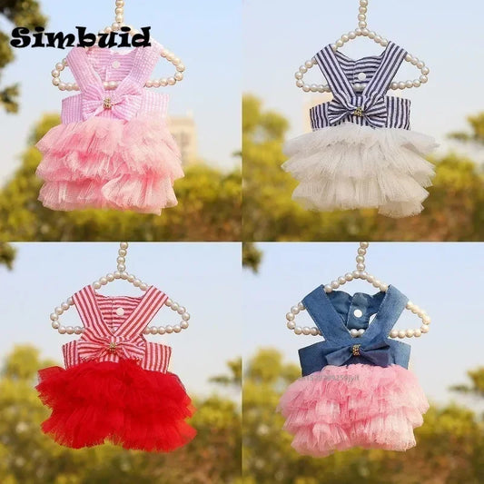 Summer Princess Cat Lace Stripe Skirt Slip Dress