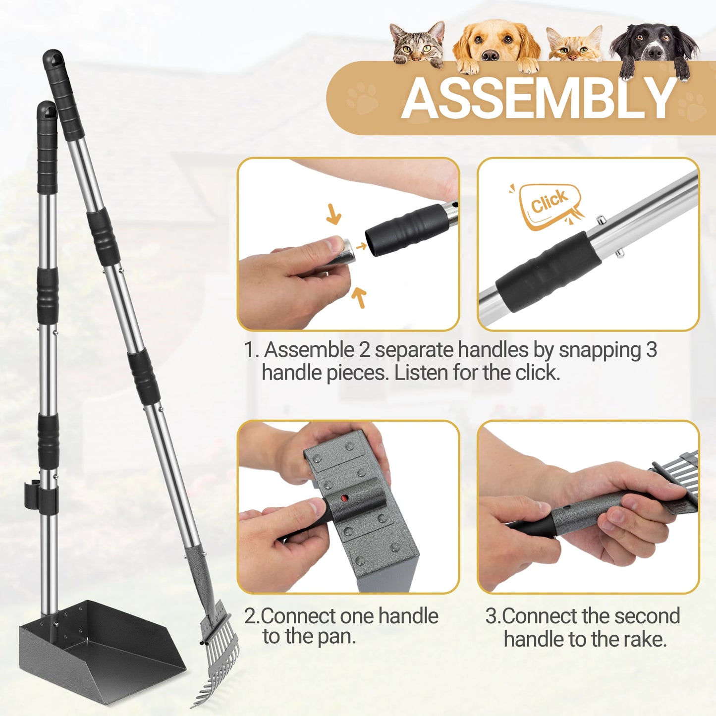 Dog Pooper Scooper, Poop Tray and Rake Set,