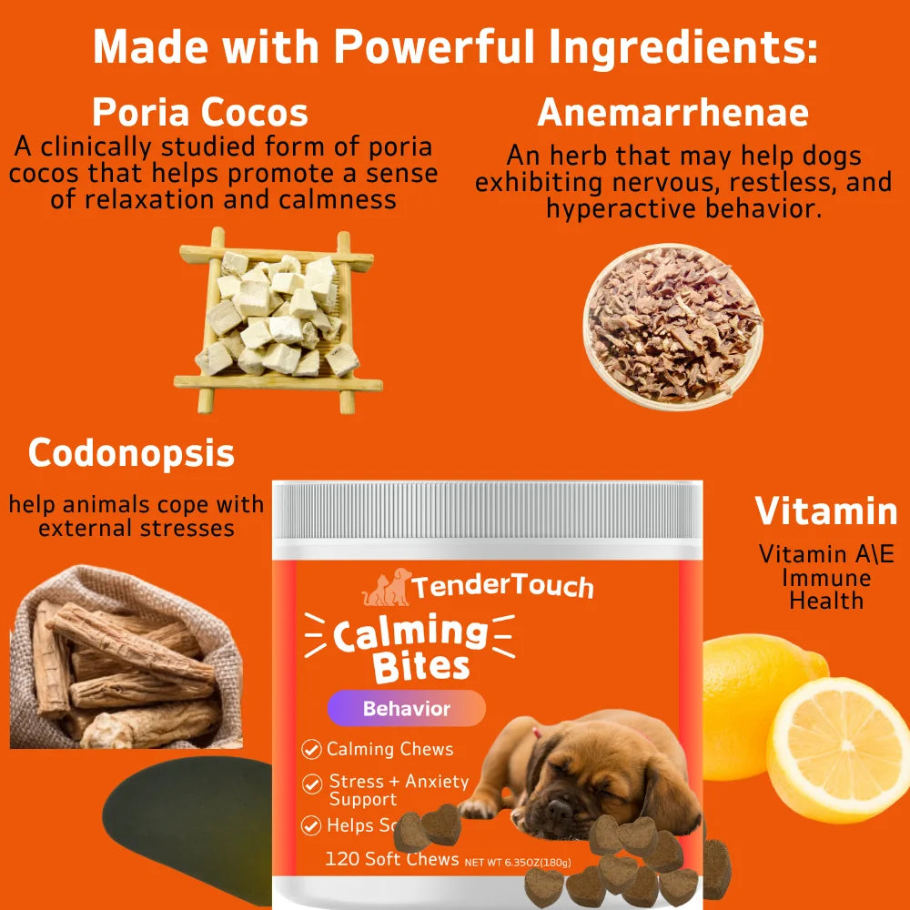 120 Chews -  TenderTouch Calming for Dogs , Anxiety  for Everyday Stress