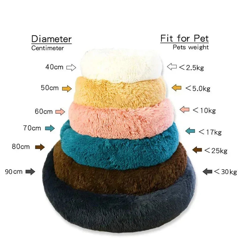40-90cm Round Pet Bed for Large Dog, Super Soft Cat Long Plush Bed for Winter Warm Sleeping
