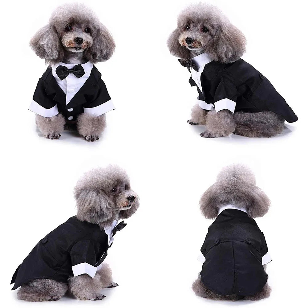 Dog Tuxedo Suit Pet Wedding Party Costume, Prince Bow Tie Shirt Formal Attire