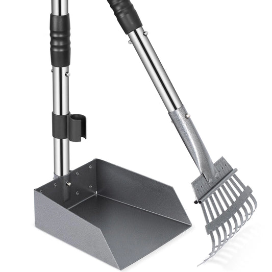 Dog Pooper Scooper, Poop Tray and Rake Set,