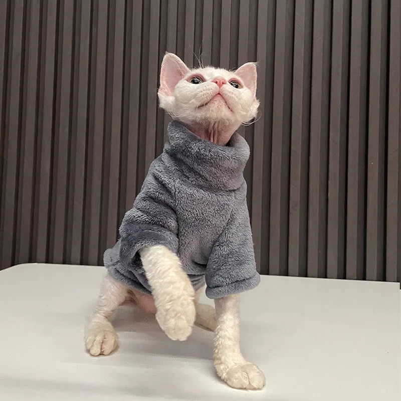 Warm Coral Velvet Hairless Cat Clothes Winter Sphynx Turtleneck Vest