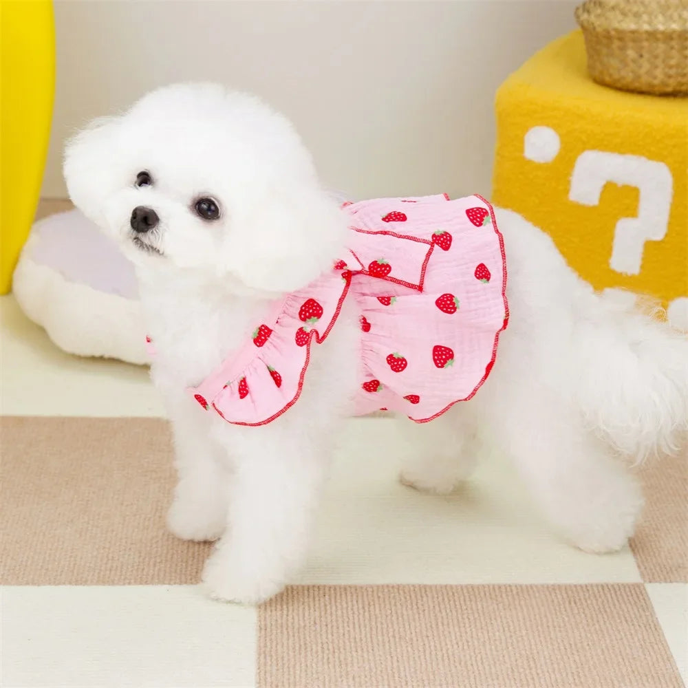 Strawberry Pattern Summer Princess Dog Dresses