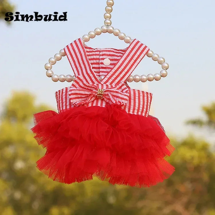 Summer Princess Cat Lace Stripe Skirt Slip Dress