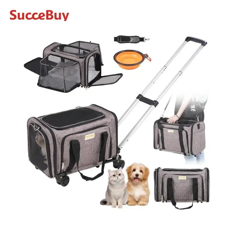SucceBuy Breathable Outgoing Pet Carry Backpack, on Wheels or Shoulder Strap for Travel Trip