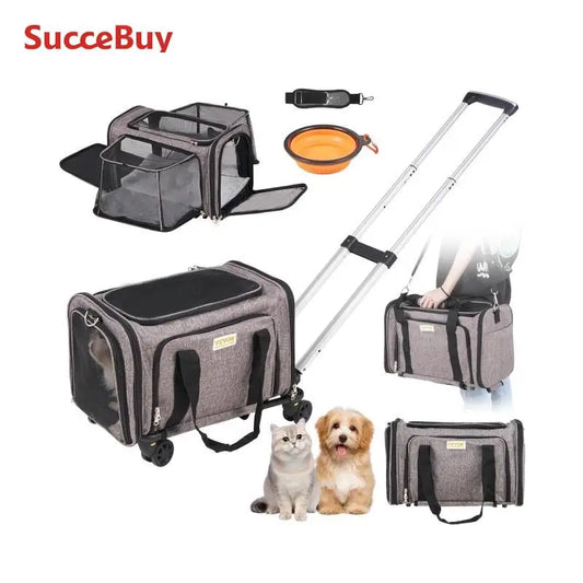 SucceBuy Breathable Outgoing Pet Carry Backpack, on Wheels or Shoulder Strap for Travel Trip