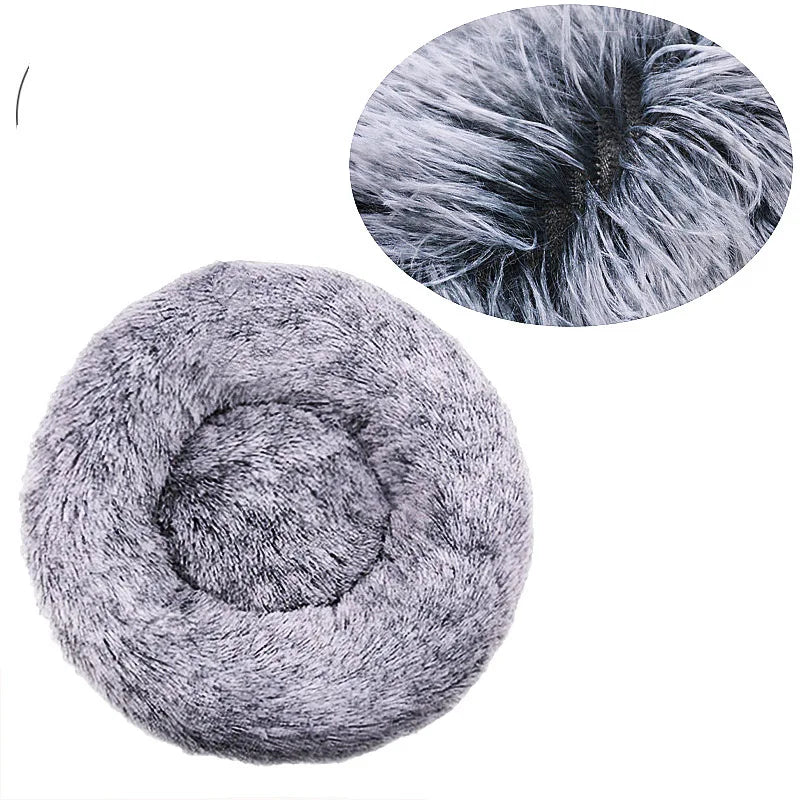 40-90cm Round Pet Bed for Large Dog, Super Soft Cat Long Plush Bed for Winter Warm Sleeping