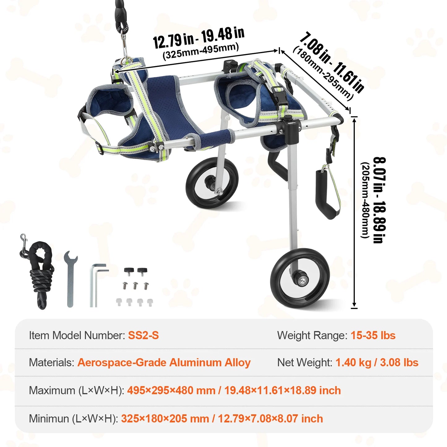 SucceBuy 2 Wheels Dog Wheelchair for Back Legs