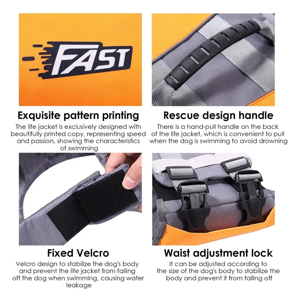 Pet Life Jacket Safety Vest for Dogs, Swim Fashion Adjustable Reflective in Pool or Surfing