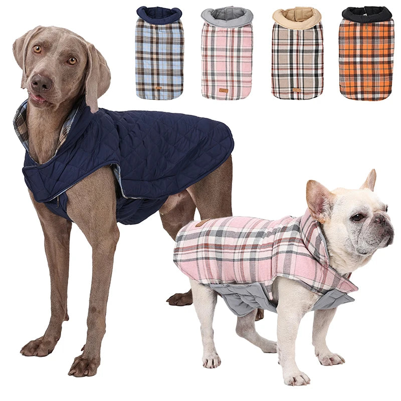 Reversible Dog Winter Jacket  Waterproof Checked Soft Quilted Coat , Small Pet Vest