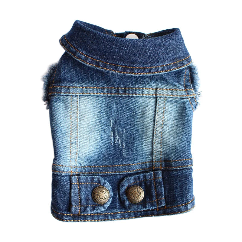 Retro Designer Pet Clothes for Small Dogs, Handsome Puppy Denim Jacket, Durable Jeans Vest Four Seasons Universal