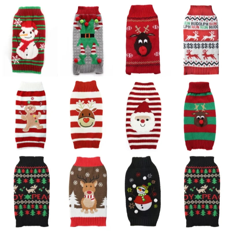 Winter Pet Sweaters for Small/Medium Dogs, Christmas Cute Print Puppy Turtleneck, Soft Warm Cat Sweater
