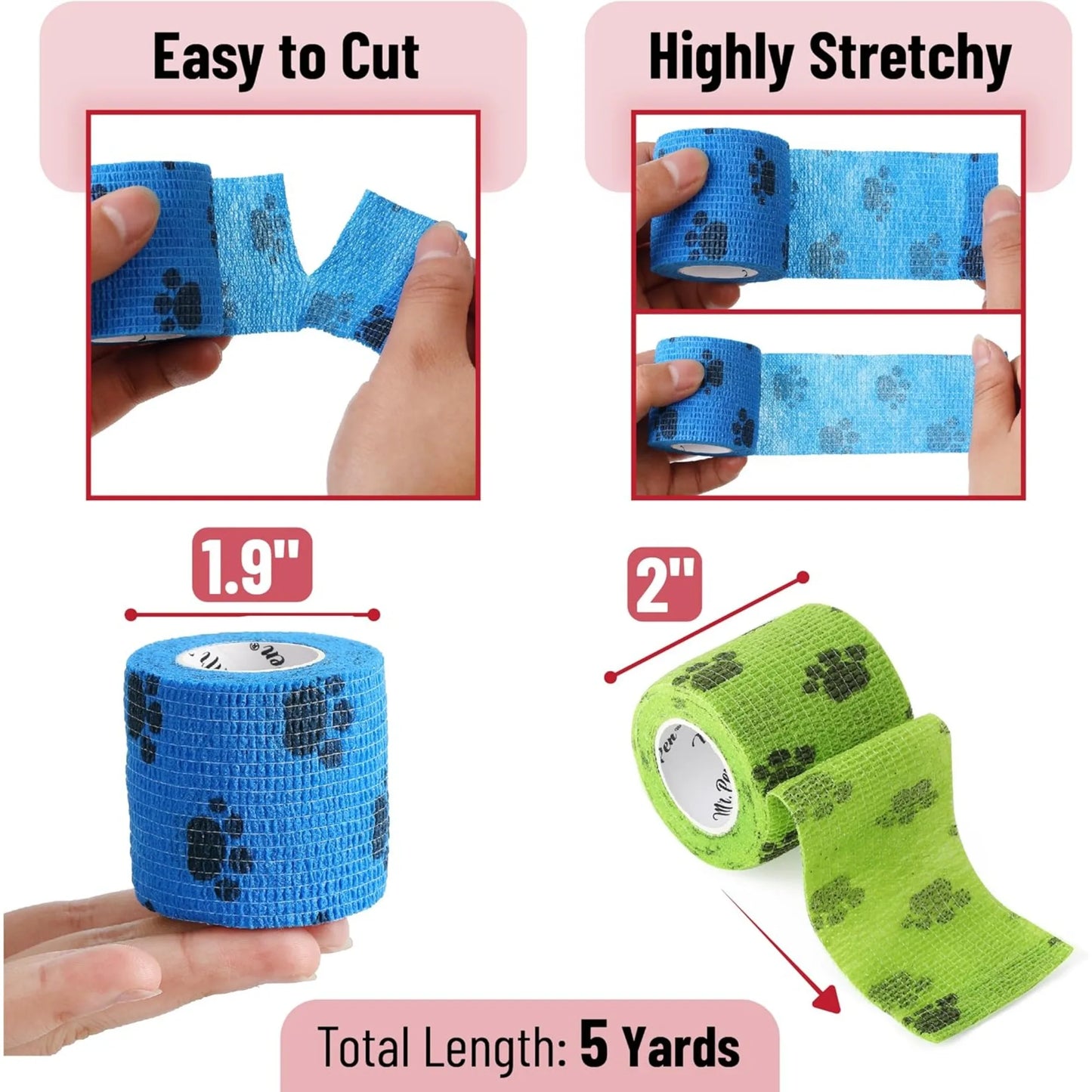 Pet Self-adhesive Elastic Dog Cat Bandage, Leg Cover Protector Strap