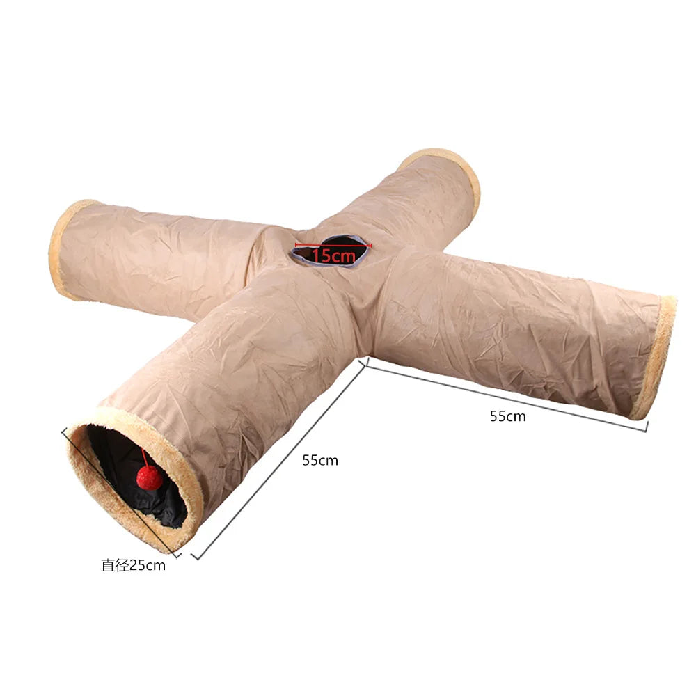 Collapsible Cat Winter Suede Tunnel for Puppy Play Chase Hide
