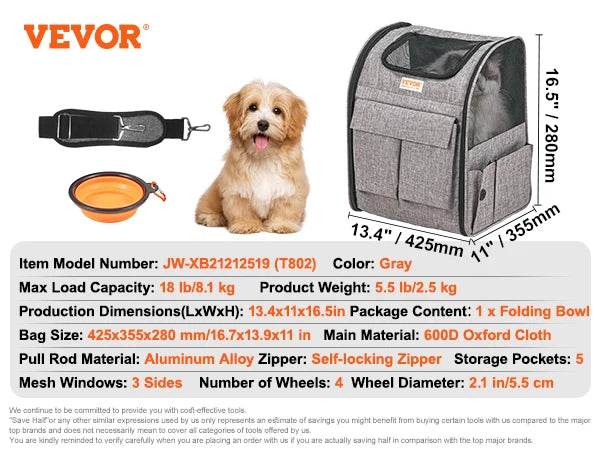 SucceBuy Breathable Outgoing Pet Carry Backpack, on Wheels or Shoulder Strap for Travel Trip
