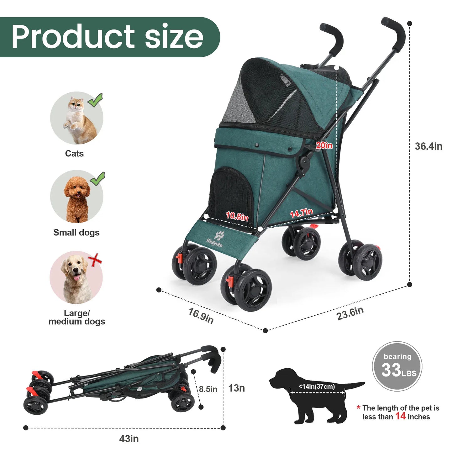Outdoor Cat Dog Travel Breathable Pet Stroller