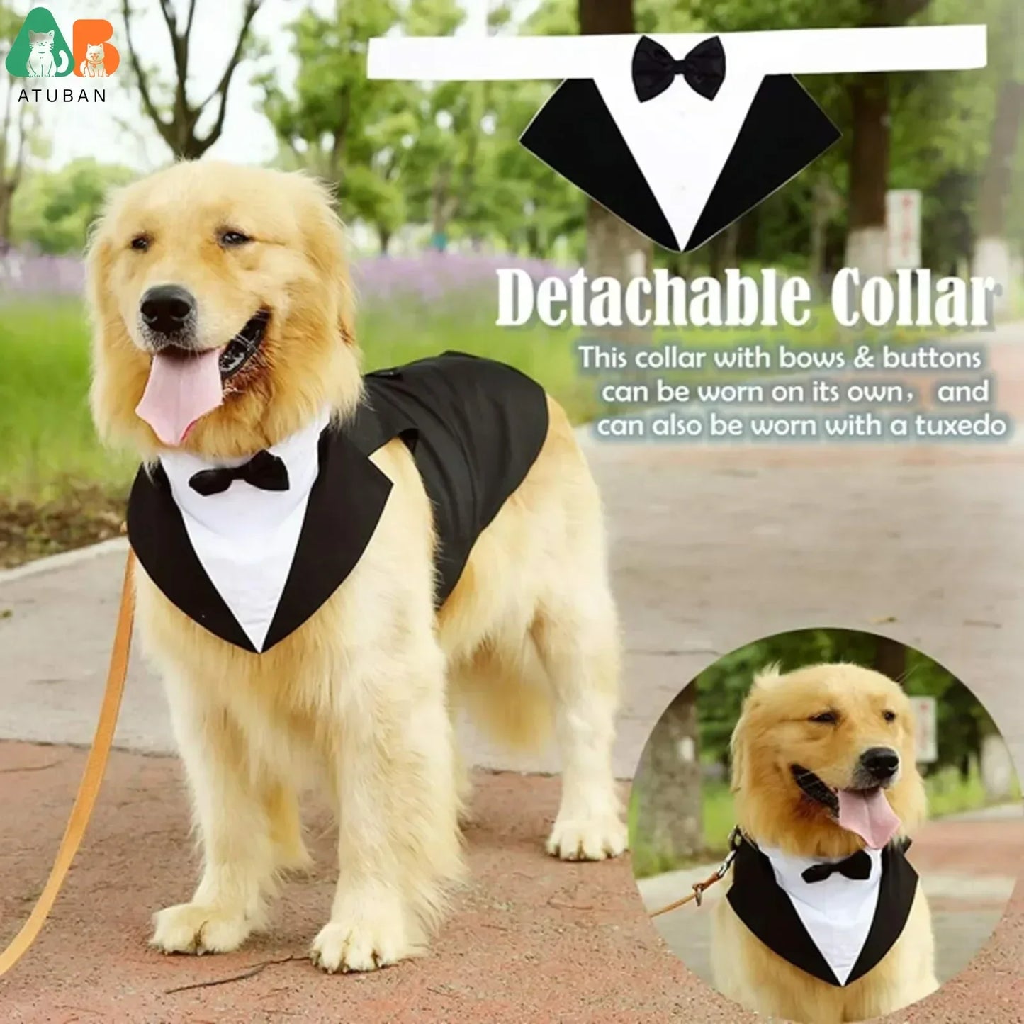 Large dog tuxedo with detachable collar, dog wedding costume suitable for large and medium dogs