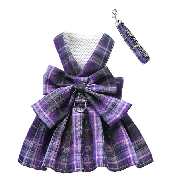Dog Collar Dress Bow Pet Harness Skirt Vest with Leash