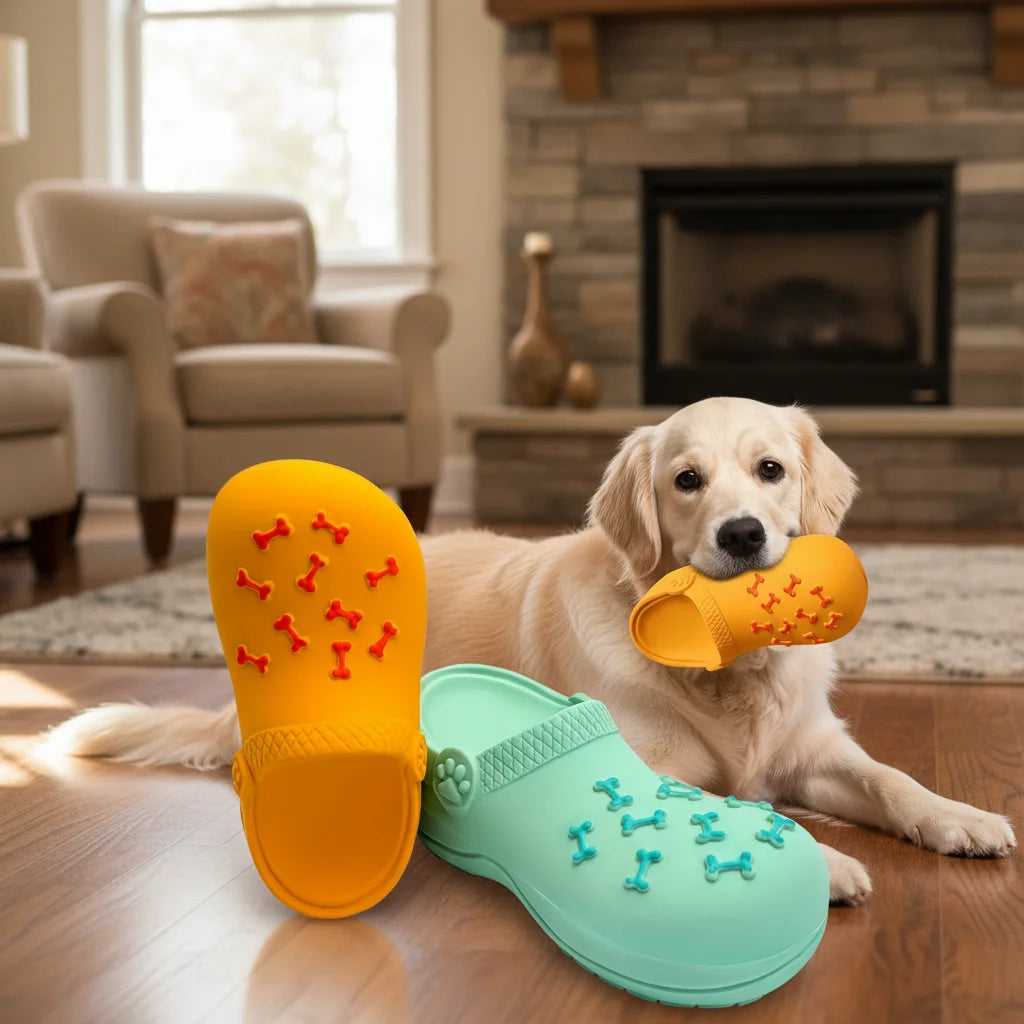 Durable Rubber Slippers-Shaped Chew, Teeth Cleaning & Training Toy
