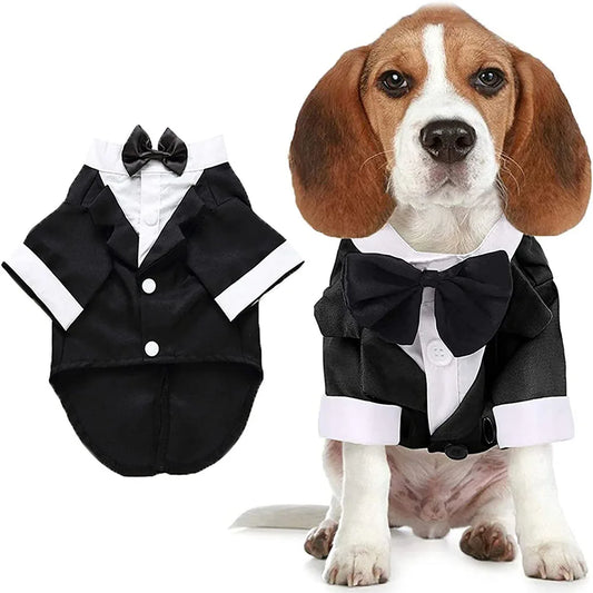 Dog Tuxedo Suit Pet Wedding Party Costume, Prince Bow Tie Shirt Formal Attire