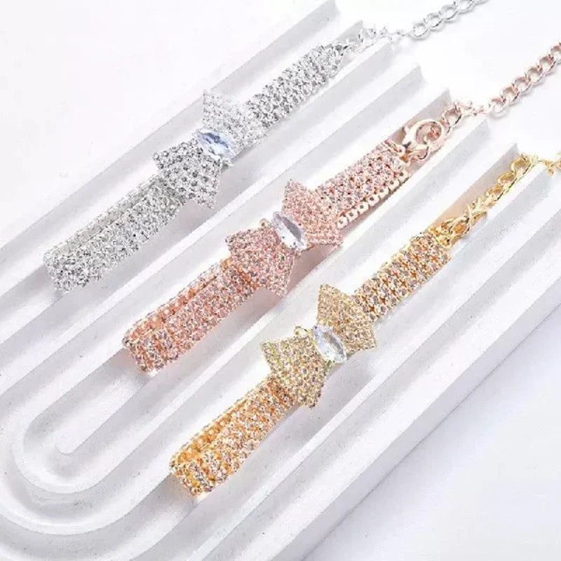 Adjustable Pet Necklace Collar w/ Diamond Zircon Bone Pendant Jewelry