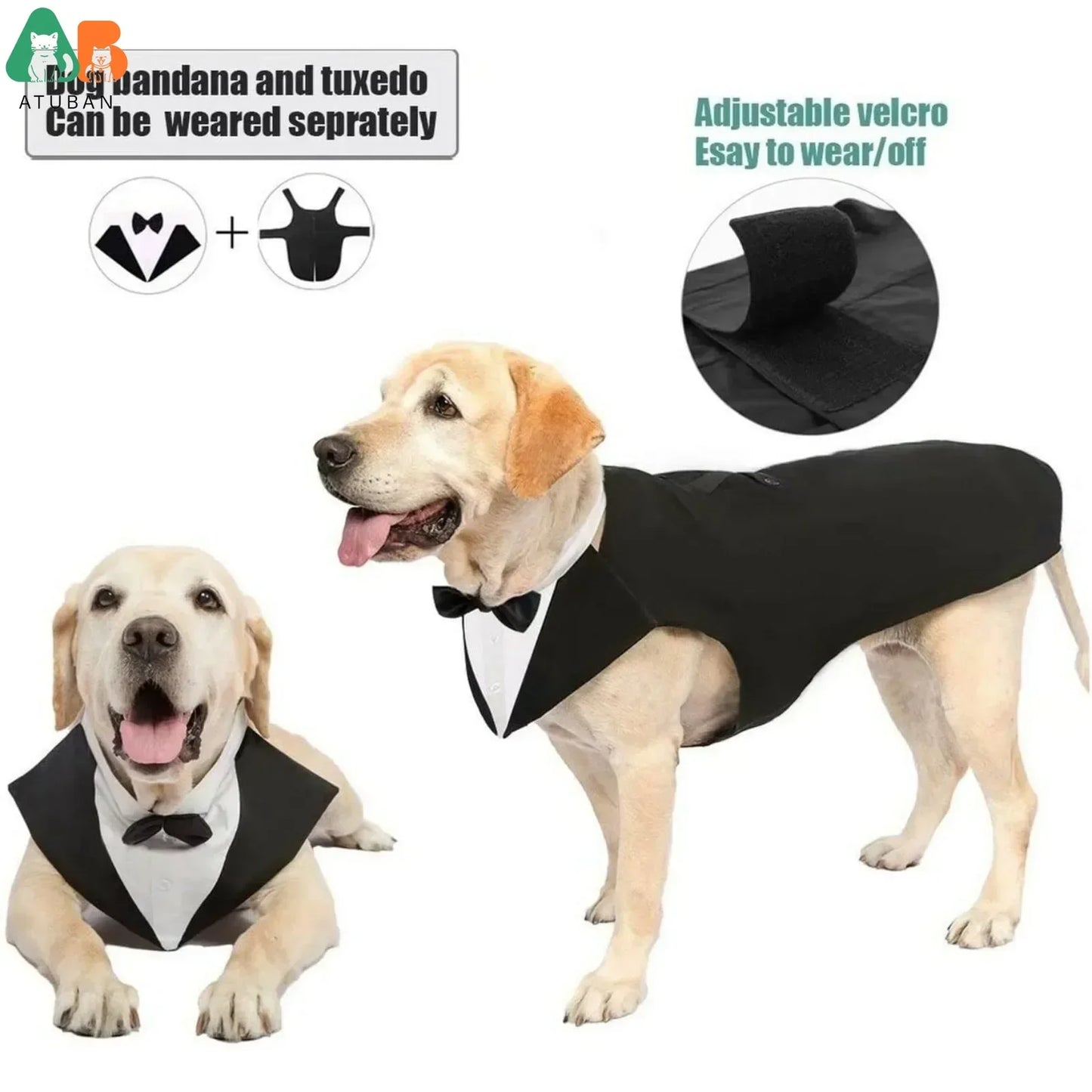 Large dog tuxedo with detachable collar, dog wedding costume suitable for large and medium dogs