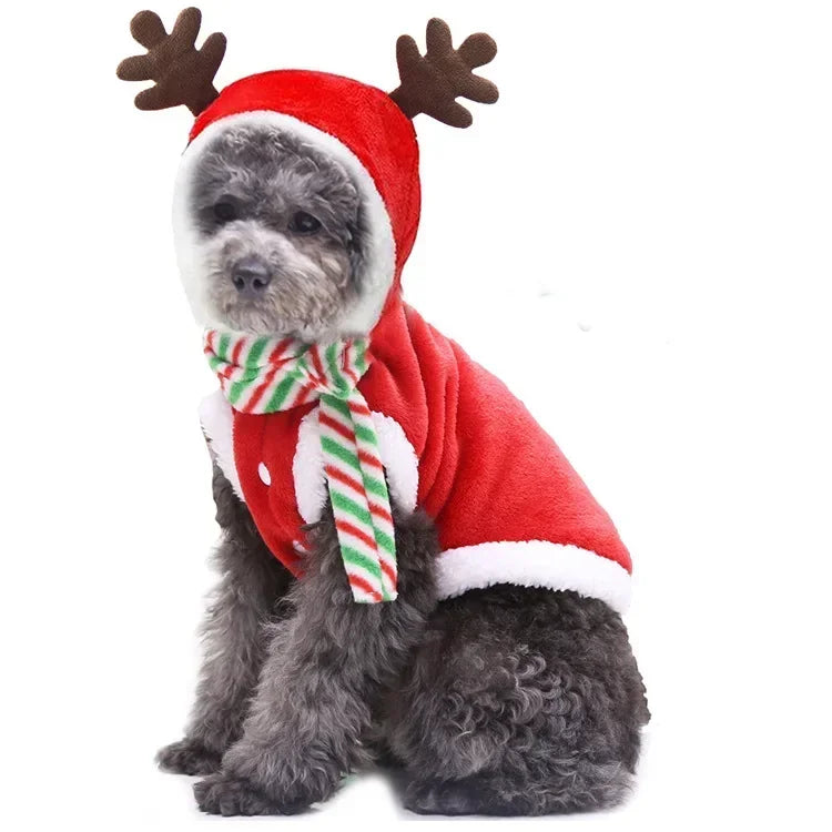 Dog Christmas Clothes Winter Warm Pet Clothes - Elk, Santa Claus Pet Coat Hoodies