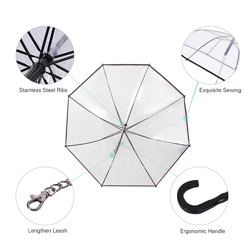 New Transparent Pet Umbrellas Small Dog w/Leash