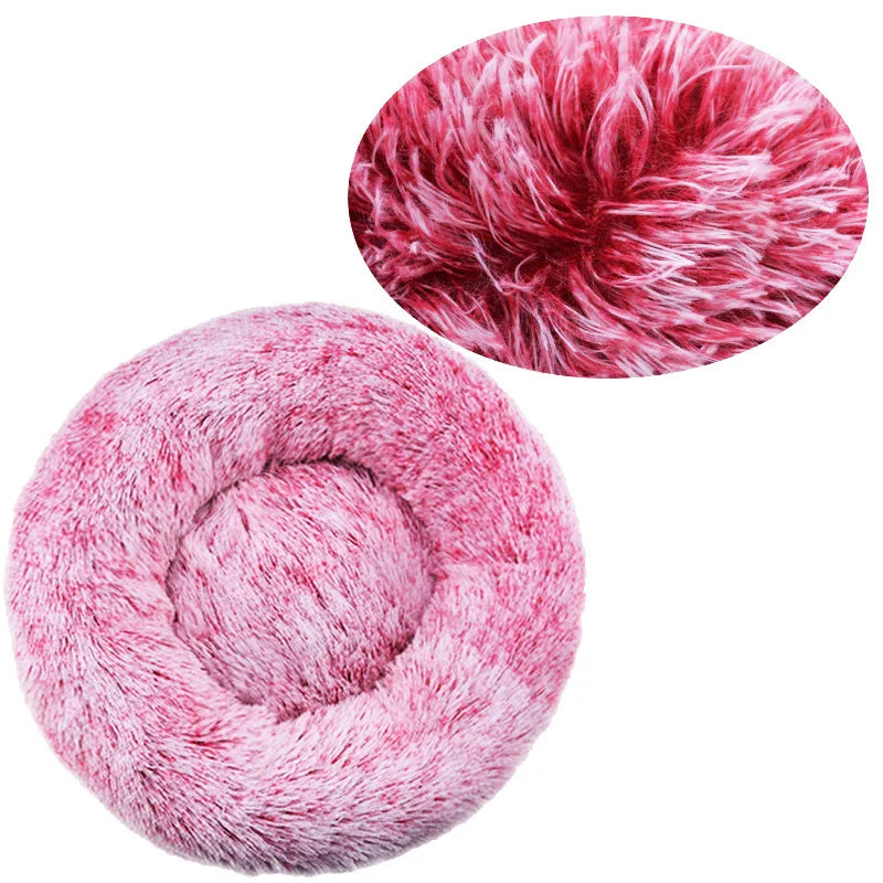 40-90cm Round Pet Bed for Large Dog, Super Soft Cat Long Plush Bed for Winter Warm Sleeping