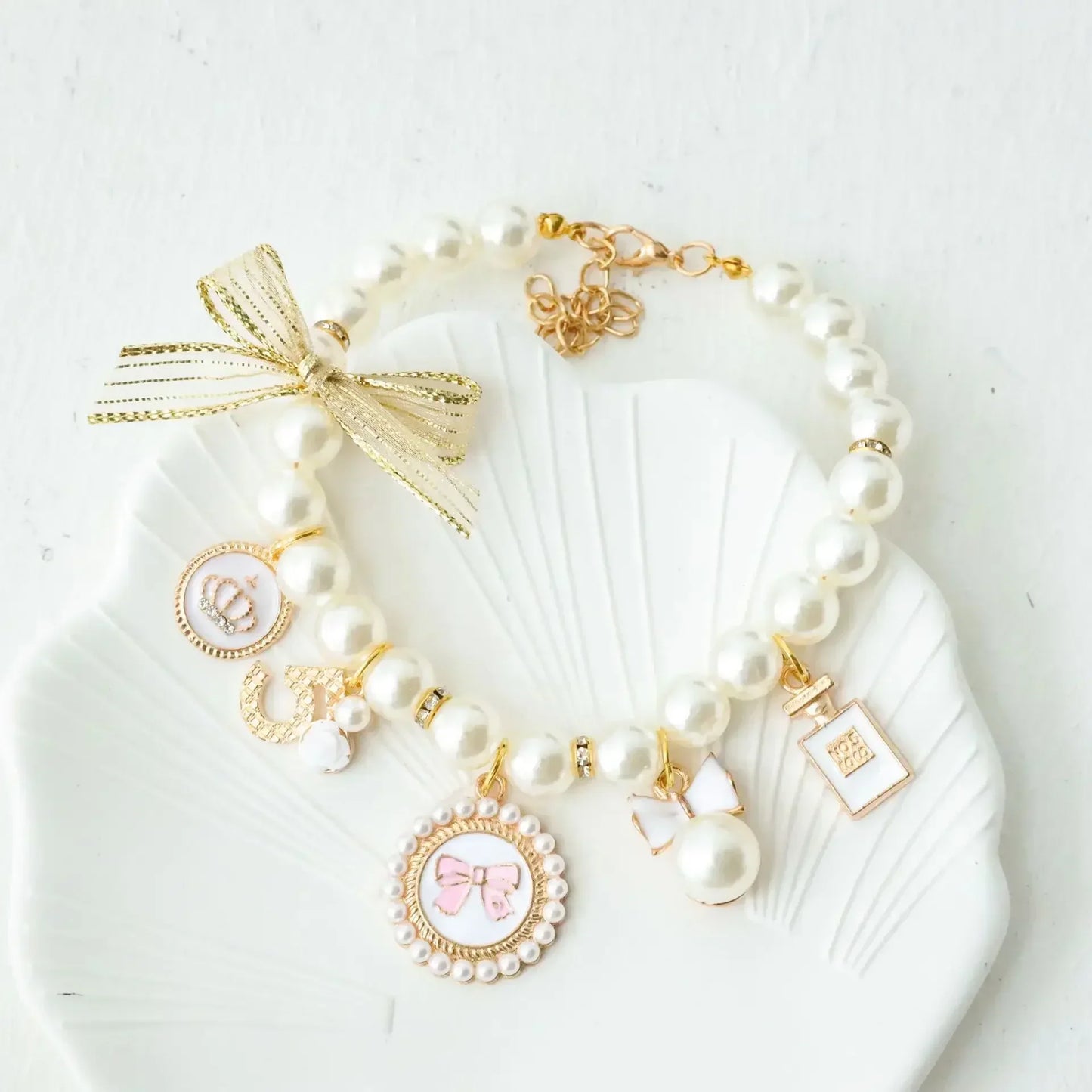 Pet Bow Pearl Cat Jewelry Pendant Princess Necklace Collar