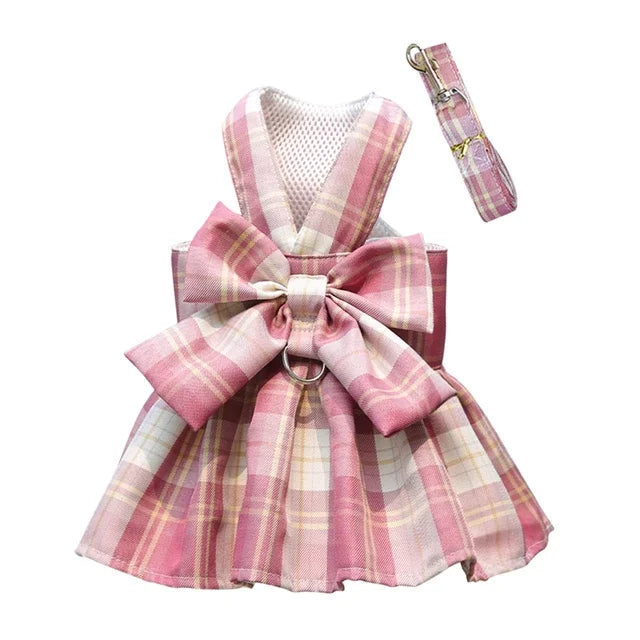 Dog Collar Dress Bow Pet Harness Skirt Vest with Leash