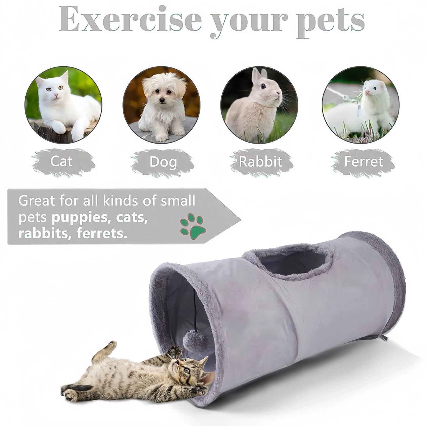 Collapsible Cat Winter Suede Tunnel for Puppy Play Chase Hide