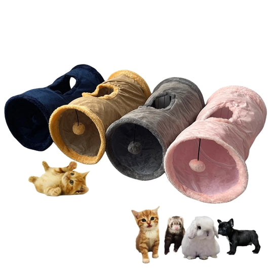 Collapsible Cat Winter Suede Tunnel for Puppy Play Chase Hide