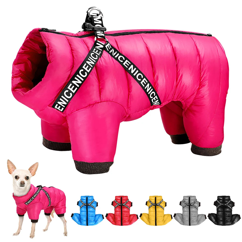 Winter Super Warm  Dog Jacket/Coat With Harness Waterproof Puppy Hoodies