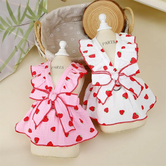 Strawberry Pattern Summer Princess Dog Dresses