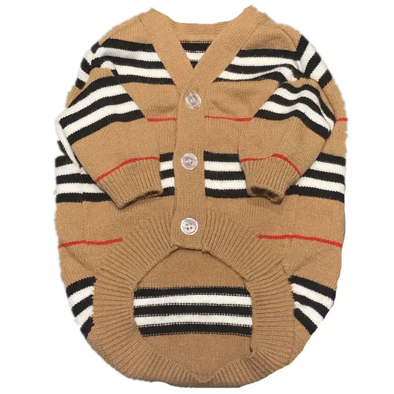Brown Striped Cardigan for Pet, Knitted Sweater, Teddy, Puppy, Kitten, Fall, Winter